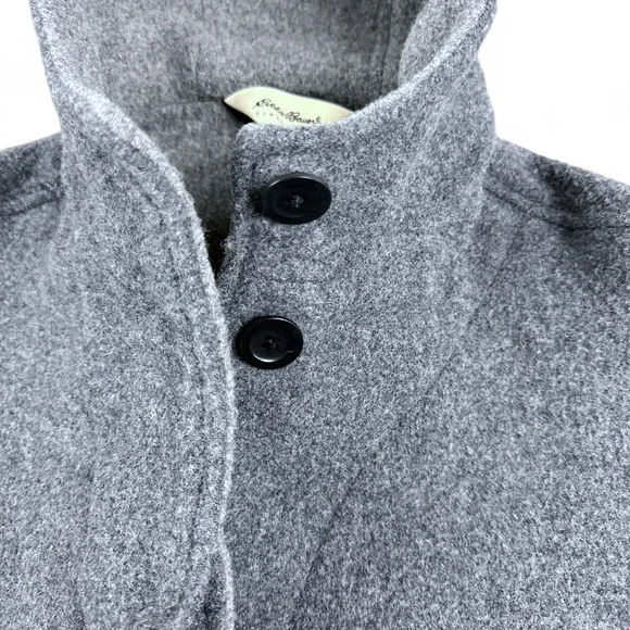 Vintage Eddie Bauer Coat Womens MEDIUM Gray Wool Hooded Heritage Outdoor USA Y2K